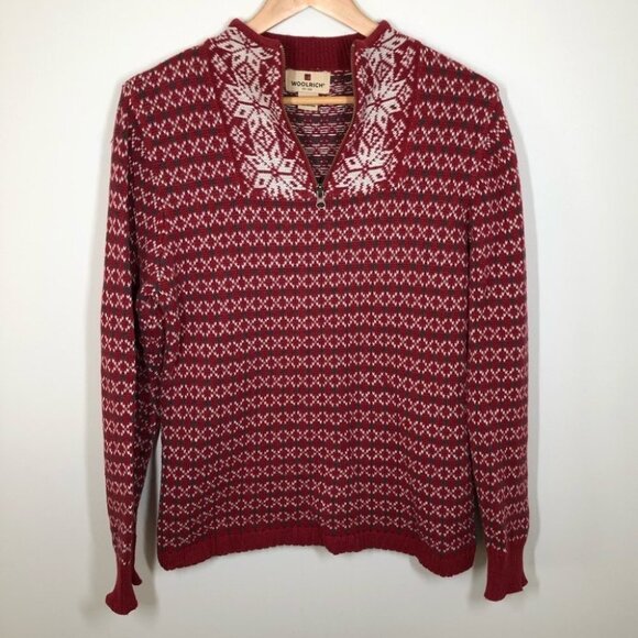 Vintage Woolrich Ramie Fair Isle 1/4 Zip Sweater in Ruby Size  Small - Picture 1 of 6